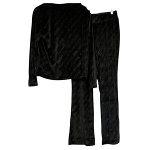 Juicy Couture Black Velour Lounge Set Long Sleeve Top & Pants Size S